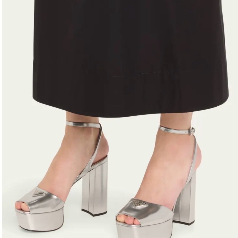 Prada Silver Metallic Block Platform Sandals